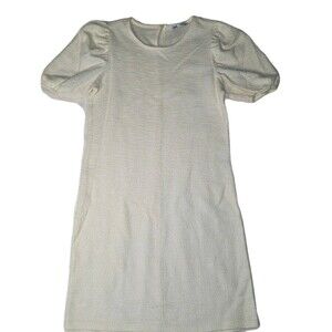 Zara M Cream Baby Doll Dress Puff Sleeve Mini Crew Neck Cotton Cottagecore Fairy